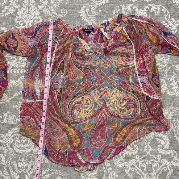 Lucky Brand Women's Paisley Peasant Blouse Multicolor Size S - Picture 4 of 5